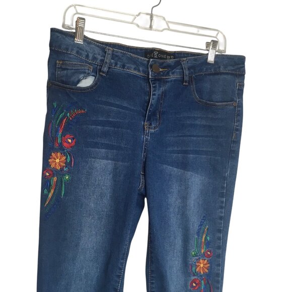 One5One Jeans Womens 10 Blue Embroidered Floral High Rise Stretch Skinny Pants - Picture 2 of 12